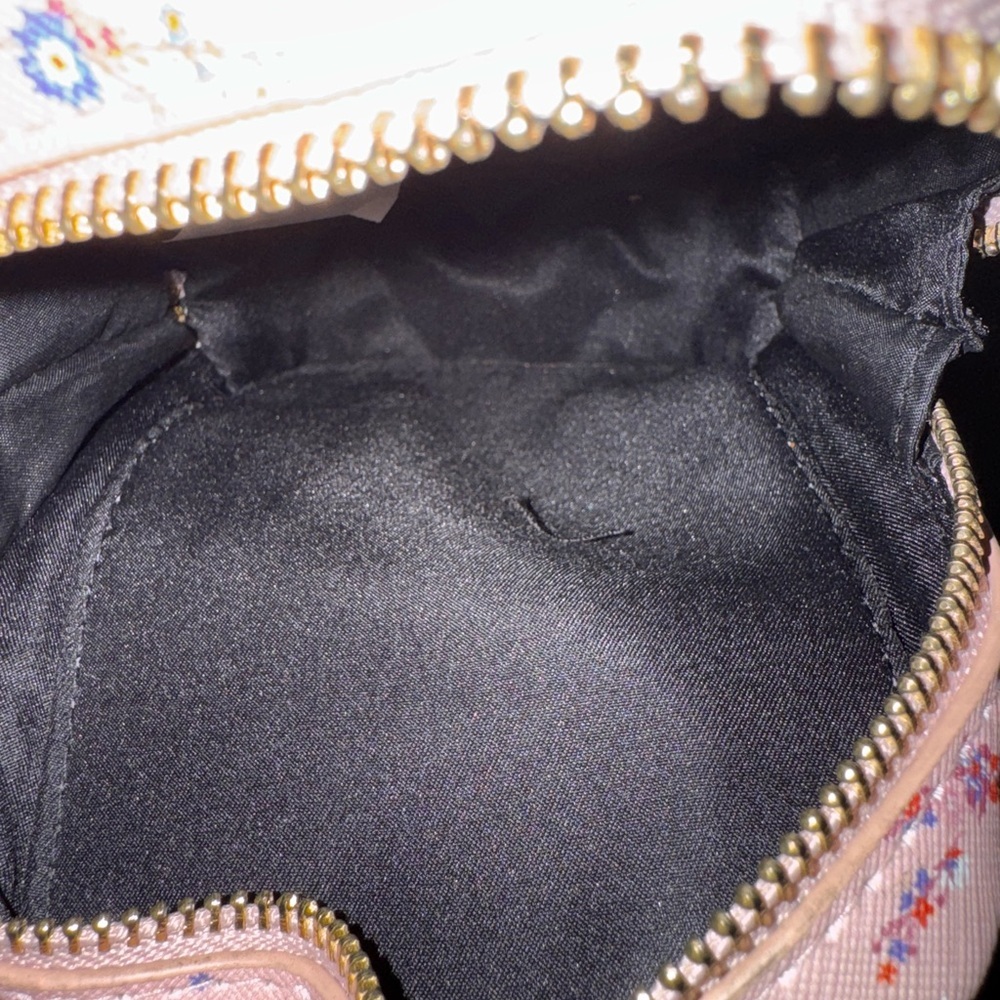 Small Floral Crossbody Bag in Pink and Black with Brown Strap - Picture 2 of 2